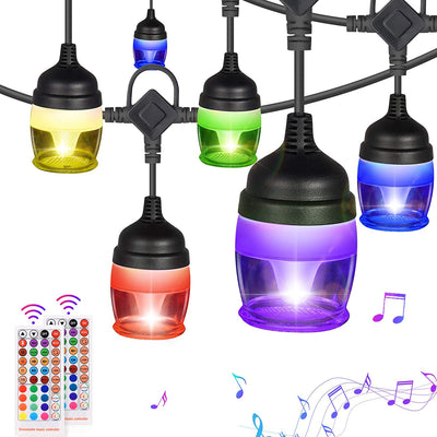 LED Outdoor String Lights 43FT 12 Hanging RGB Dimmable Bulbs