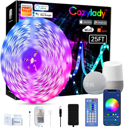 Cozylady  7.5m~50m Smart RGB LED Strip Lights Wifi Compatible with Alexa